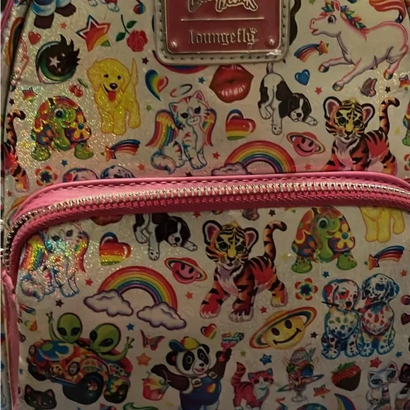 Lisa Frank Loungefly Iridescent Backpack with all Lisa Frank characters Print - Picture 3 of 3